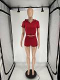 EVE Zipper Short Sleeve Hooded Casual Two Piece Set QXLB-10130