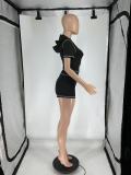 EVE Zipper Short Sleeve Hooded Casual Two Piece Set QXLB-10130
