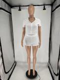 EVE Zipper Short Sleeve Hooded Casual Two Piece Set QXLB-10130