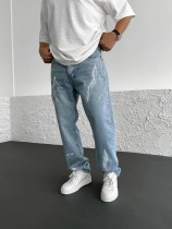 EVE Men's Printed Solid Color Loose Wide Leg Jeans GBBF-1132