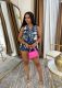 EVE Multi-Pocket Inked Print Shorts Denim 2 Piece Set TK-6339