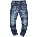 EVE Men's Holes Embroidered Straight Leg Jeans GBBF-TY686