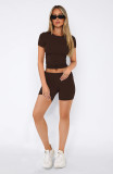 EVE Solid Color Short Sleeve Tops Shorts Suit GXYF-0463