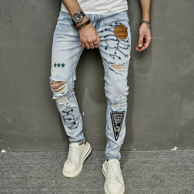 EVE Men's Embroidery Hole Pencil Jeans GBBF-3008