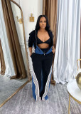 EVE Color Block Zipper Sport Two Piece Pants Set TE-4736