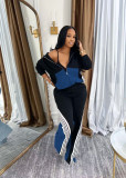EVE Color Block Zipper Sport Two Piece Pants Set TE-4736