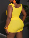 EVE Ruffle V Neck Backless Two Piece Shorts Set MDF-5652
