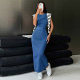 EVE Sleeveless O Neck Denim Maxi Derss GDAM-218585