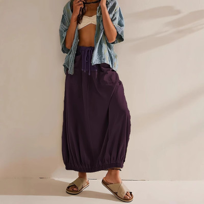 EVE Solid Color Patchwork Drawstring Long Skirts BS-1406
