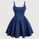 EVE Solid Color Denim Sling Mini Dress GDAM-218588