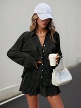 EVE Long Sleeve Press Pleated Two Piece Shorts Set BS-1392
