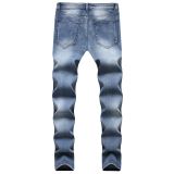 EVE Men's Fashion Zipper Pleated Holes Straight Jeans GBBF-706