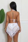EVE Crochet Hollow Out Tube Top Tassel Skirt Suit YMEF-53035