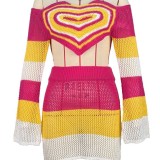 EVE Hollow Out Knits Tops And Skirt 2 Piece Set MDF-5509