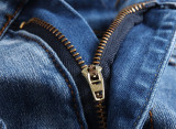 EVE Men's Fashion Zipper Pleated Holes Straight Jeans GBBF-706