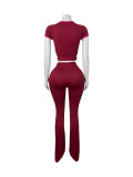 EVE Short Sleeve Color Block Micro Pants Suit CH-25019