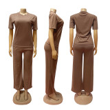EVE Solid Color Short Sleeve Loose Two Piece Pants Set SFY-658