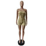EVE Solid Color Wrap Chest Denim Romper MEM-88636