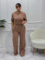 EVE Solid Color Short Sleeve Loose Two Piece Pants Set SFY-658