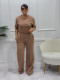EVE Solid Color Short Sleeve Loose Two Piece Pants Set SFY-658
