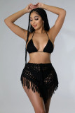 EVE Crochet Hollow Out Tube Top Tassel Skirt Suit YMEF-53035