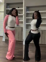 EVE Contrast Color Long Sleeve Tight Pants Suit QODY-6058