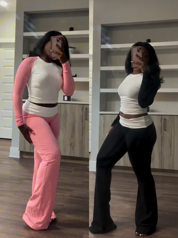 EVE Contrast Color Long Sleeve Tight Pants Suit QODY-6058