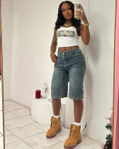 EVE Vintage Loose Washed Straight Leg Denim Shorts GAKF-50320