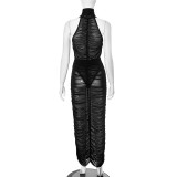 EVE Mesh See Through Bodysuit Pleated Skirt Two Piece Set MXBF-D25ST080
