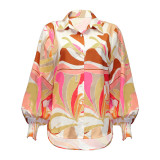 EVE Printed Single Breasted Lantern Long Sleeve Shirt GOSD-10110