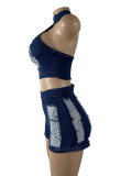EVE Sexy Hole Denim Top Shorts Suit GHYF-4016