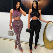 EVE Sexy Sleeveless Print Tops Pencil Pants Suit CYA-901814