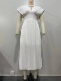 EVE Solid Color Press Pleated Midi Dress OLYF-6177