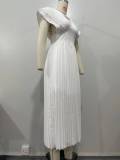 EVE Solid Color Press Pleated Midi Dress OLYF-6177