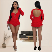 EVE Flare Sleeve Backless Lace Romper BY-7245
