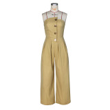 EVE Solid Wrap Chest Metal Button Wide Leg Jumpsuit ZSD-0729