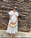 EVE Solid Color Press Pleated Midi Dress OLYF-6177