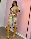 EVE Loose Retro Holes Straight Fifth Jeans GSMJ-6996