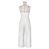 EVE Solid Wrap Chest Metal Button Wide Leg Jumpsuit ZSD-0729