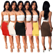 EVE Solid Color Double Layer Mesh Half Body Skirt MZ-2900