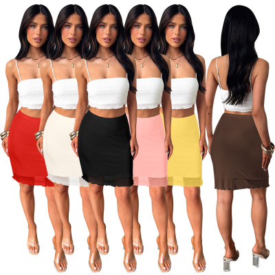 EVE Solid Color Double Layer Mesh Half Body Skirt MZ-2900