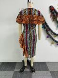 EVE Plus Size Print Contrast Color Maxi Dress NY-11015