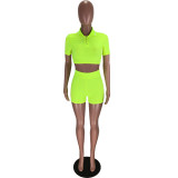 EVE Solid Color Sport Short Sleeve Two Piece Shorts Set LM-9259
