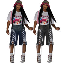 EVE Vintage Drawstring Washed Denim Shorts BGN-360