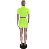 EVE Solid Color Sport Short Sleeve Two Piece Shorts Set LM-9259