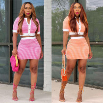 EVE Print Short Sleeve Tight Two Piece Shorts Set LM-9336