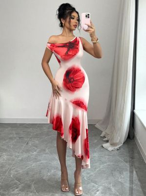 EVE Print Irregular Sleeveless Midi Dress GRNH-2584