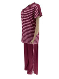 EVE Stripe Print Short Sleeve Two Piece Pants Set OY-6503