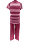 EVE Stripe Print Short Sleeve Two Piece Pants Set OY-6503