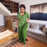 EVE Stripe Print Short Sleeve Two Piece Pants Set OY-6503